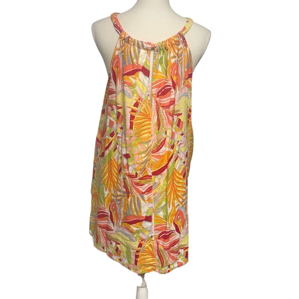 C & C California Linen Sleeveless Halter Print Tropical Dress Women's XL - Picture 4 of 13